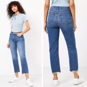 LOFT Curvy Fresh Cut High Rise Straight Crop Jeans In Authentic Dark Indigo Wash